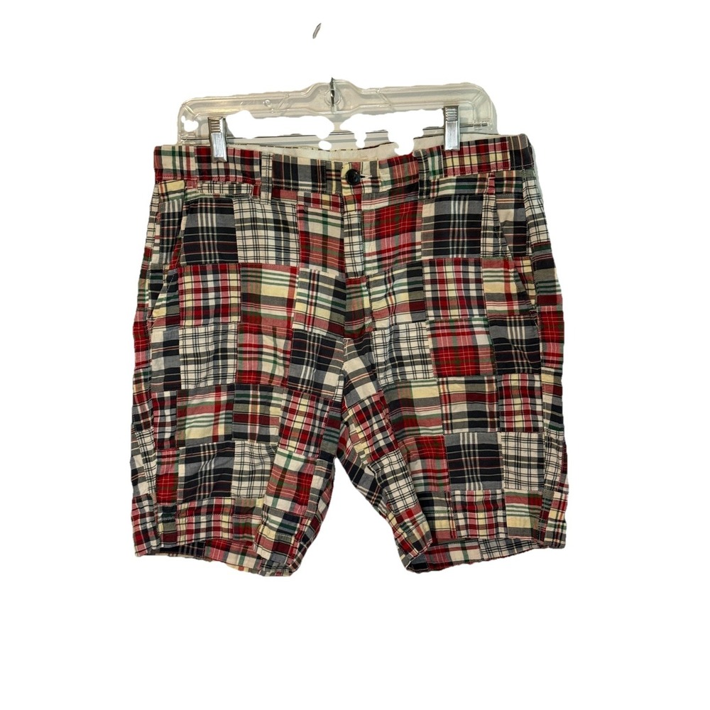 J.Crew Shorts Mens Sz 33 Multicolor Madras Patchwork Chino Cotton Preppy Casual